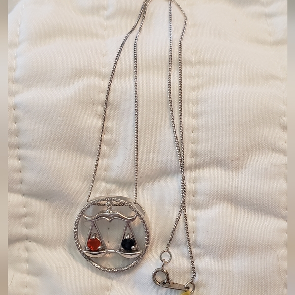 18 inch, 925 Libra Pendant, Fire Opal, Sapphire, Diamond, 4g, NWT - Picture 3 of 8